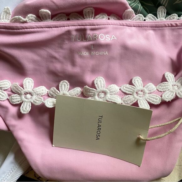 Tularosa Sunshine bikini bottom pink daisy trim swimsuit Revolve NWT Sz L $68 - Picture 5 of 5